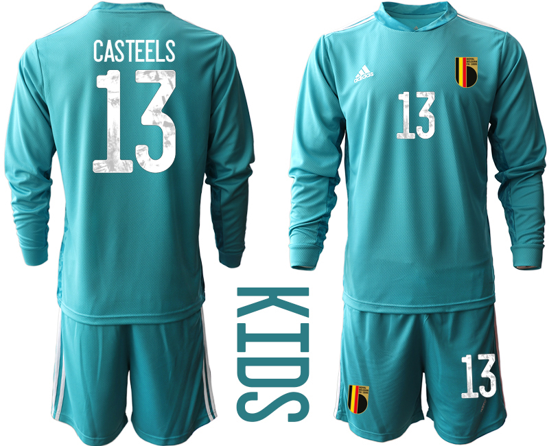 Youth 2021 European Cup Belgium blue Long sleeve goalkeeper #13 Soccer Jersey